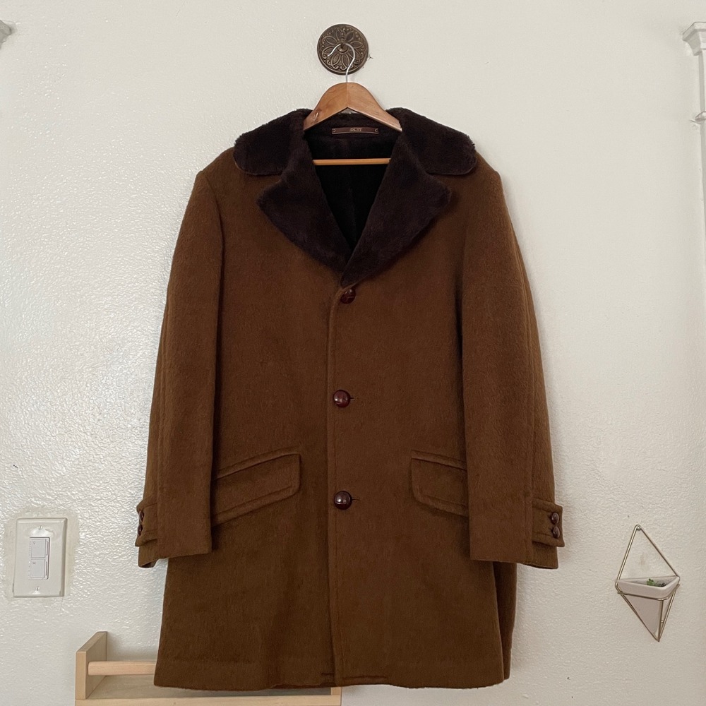 Vintage Pendleton Wool Car Coat Brown Faux Fur Collar Overcoat Mens L